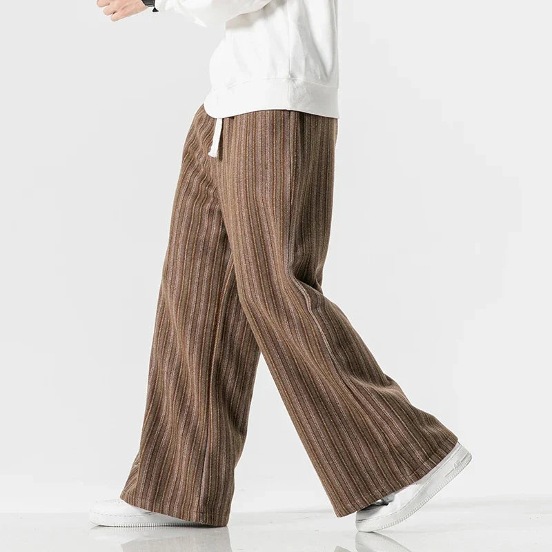 Black hakama-inspired twill weave pants oversized draped fit elastic waist breathable polyester streetwear
