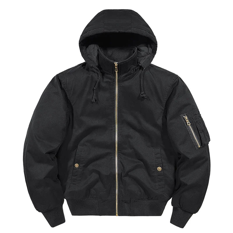 Olive utility padded jacket with water-resistant cotton shell and warm quilted lining for outdoor wear