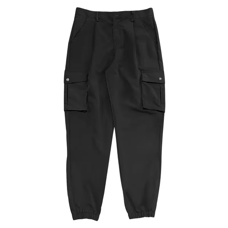Men's black cargo jogger pants breathable cotton blend multi-pocket design for outdoor workouts