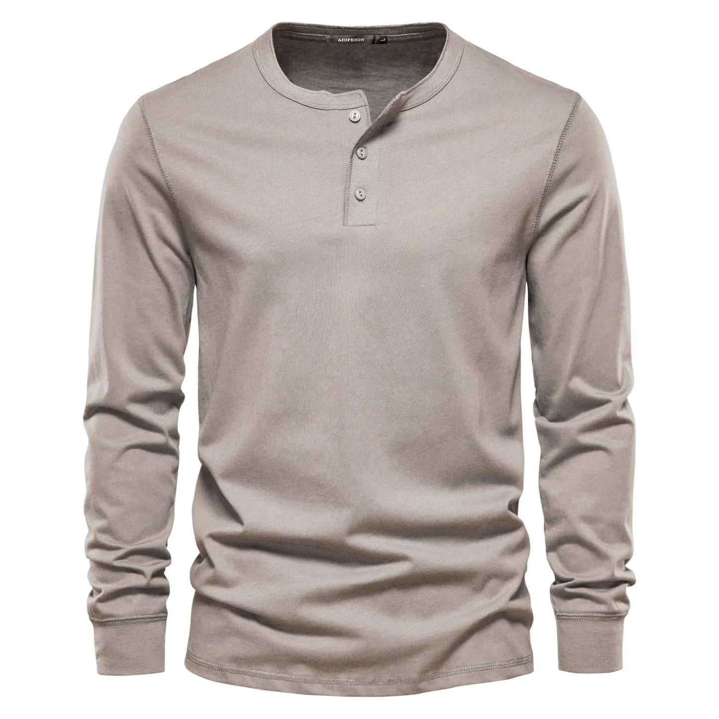Men's long-sleeve henley shirt relaxed fit classic button-up neckline soft breathable fabric casual