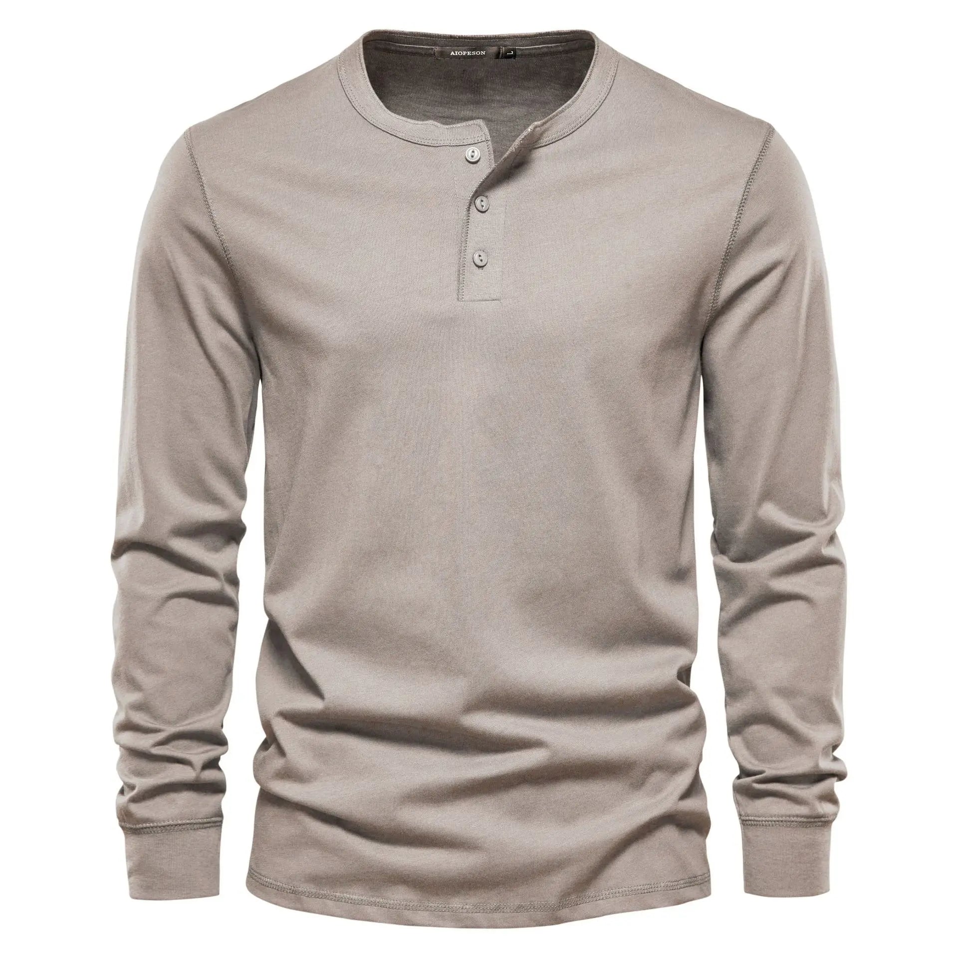 Men's long-sleeve henley shirt relaxed fit classic button-up neckline soft breathable fabric casual