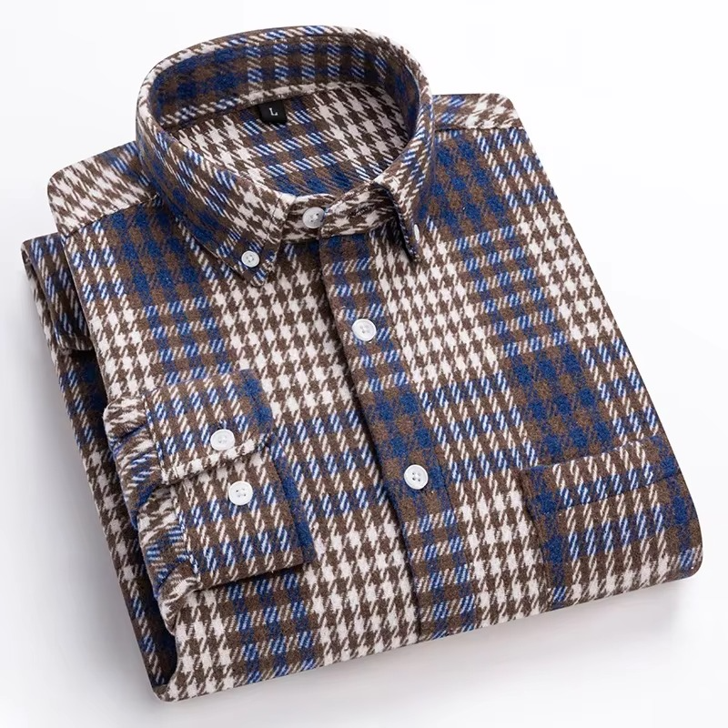 Men's plus size plaid long sleeve shirt 7XL relaxed fit 100% cotton with chest pocket