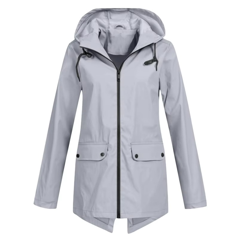 Women's waterproof hooded trench coat windbreaker with velvet lining, all-weather chic outerwear