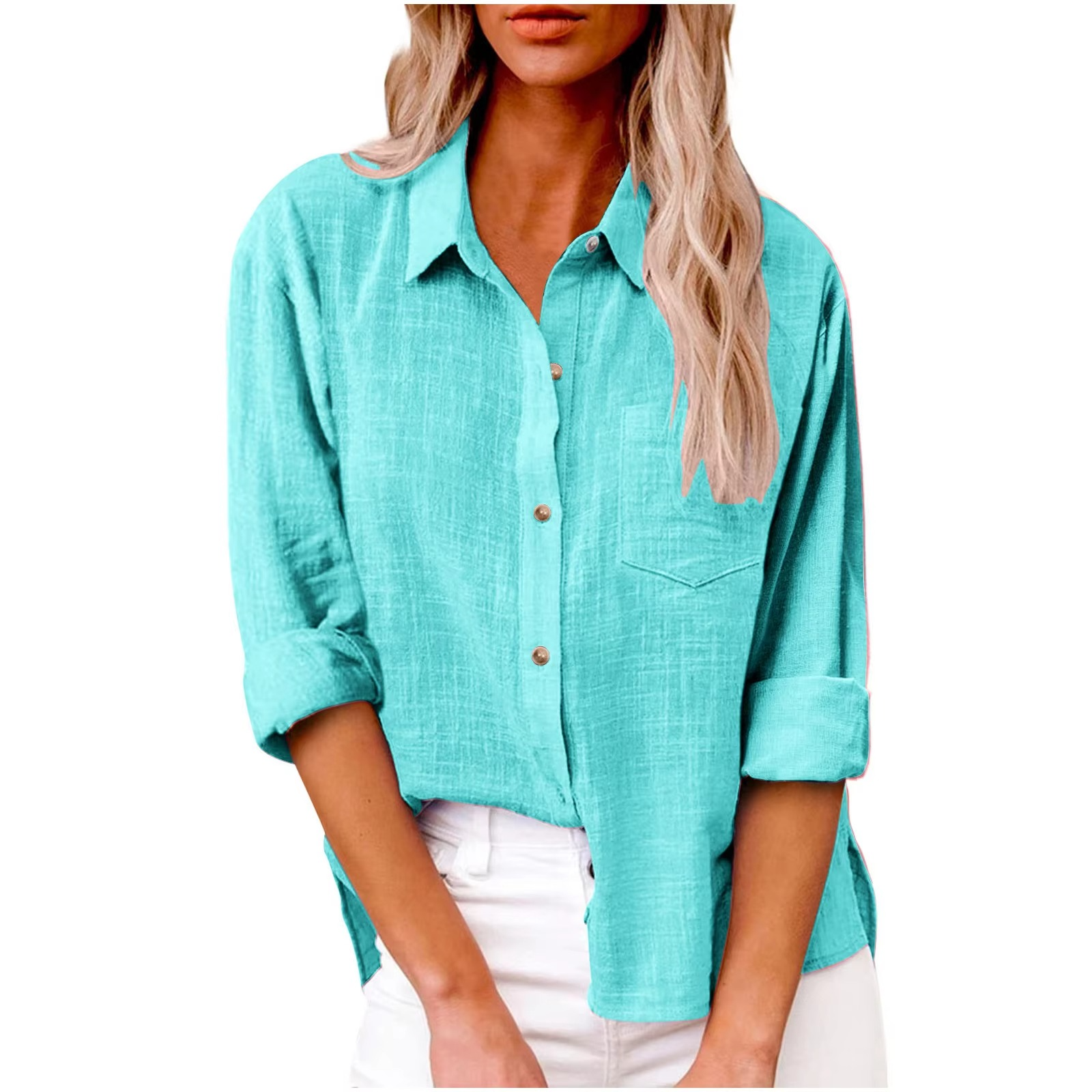 Women's cotton linen long sleeve casual blouse, breathable lightweight spring top with relaxed elegant fit