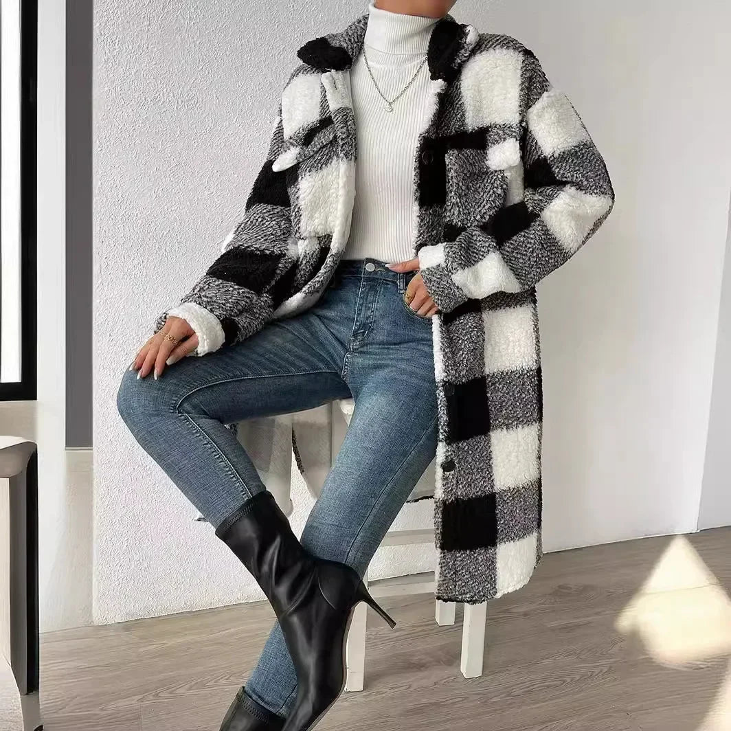 Women's plaid wool blend coat elegant tailored cut subtle check pattern everyday chic warmth