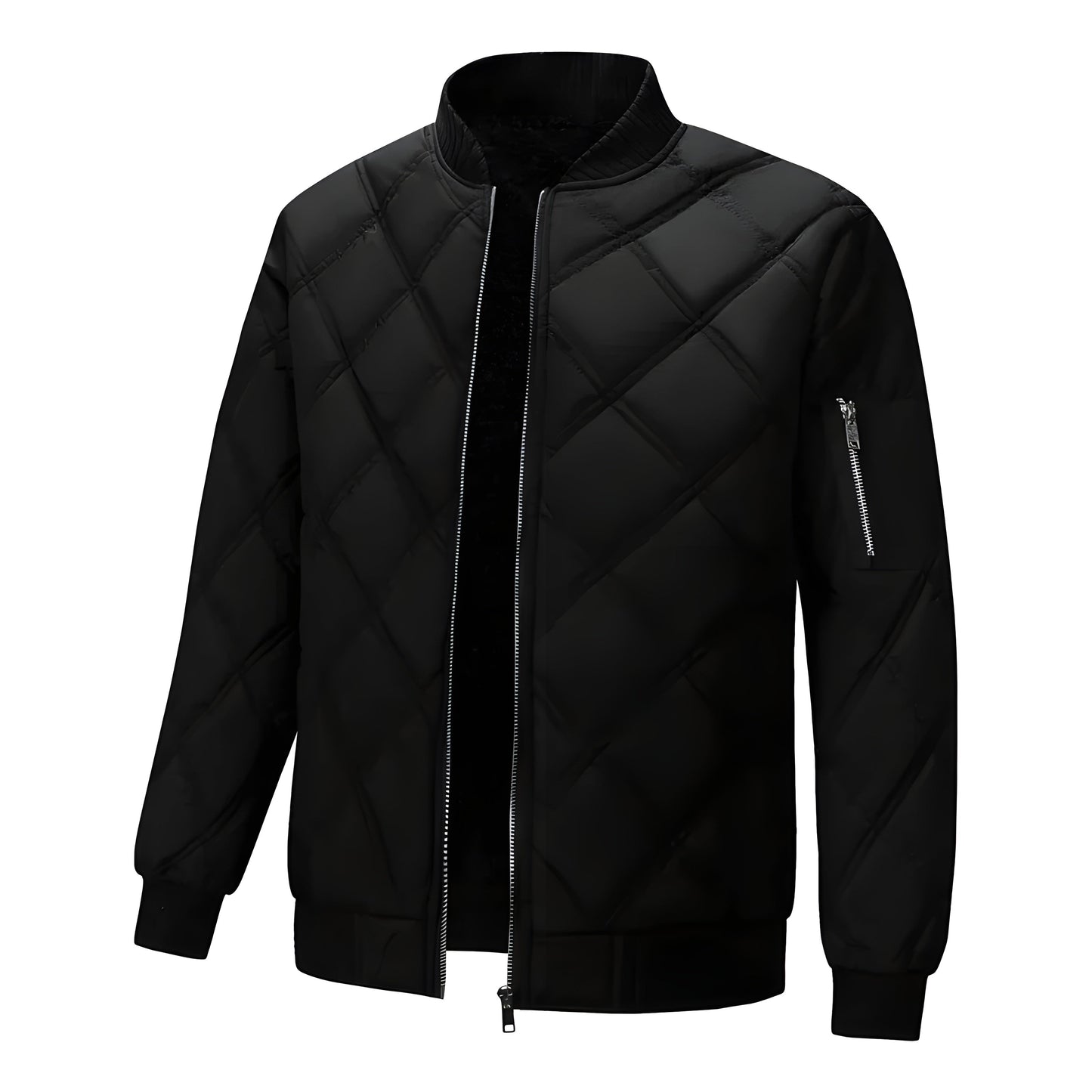 Unisex slim fit quilted jacket black diamond pattern fleece lining lightweight everyday layer