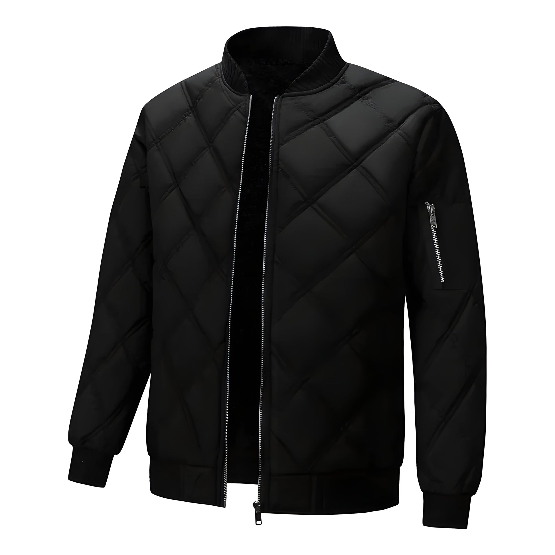 Unisex slim fit quilted jacket black diamond pattern fleece lining lightweight everyday layer