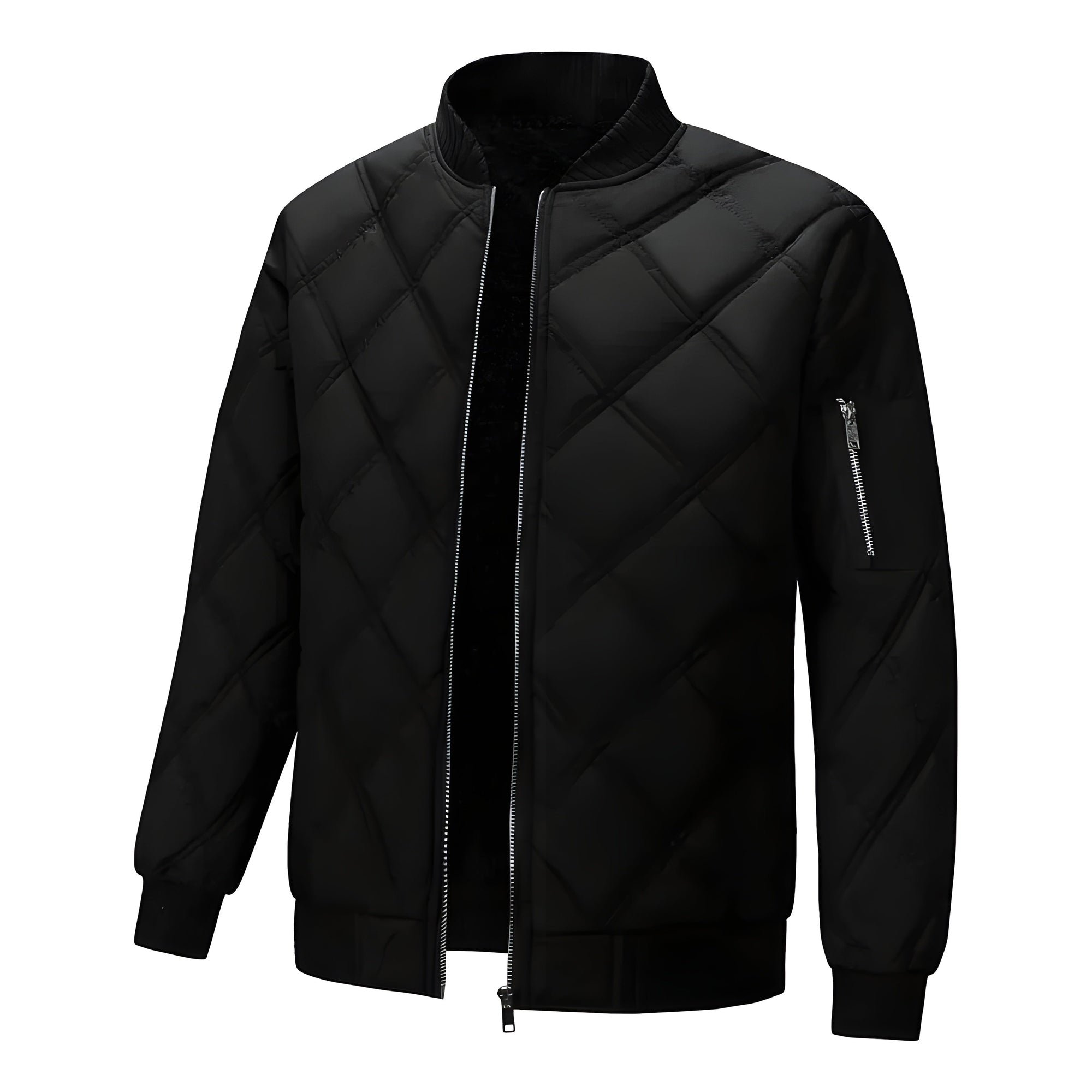Unisex slim fit quilted jacket black diamond pattern fleece lining lightweight everyday layer