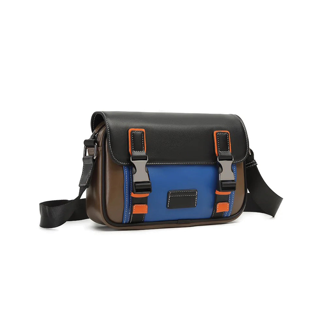 Urbann-Vibe black vegan leather varsity messenger bag lightweight snap-zip closure for commuters