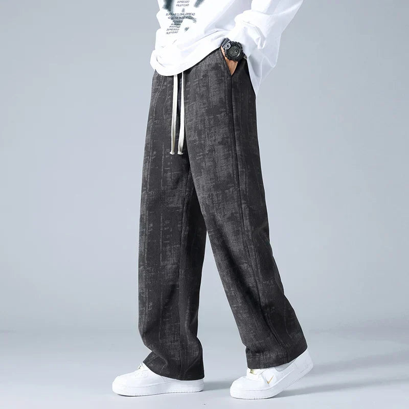 Azure blue corduroy sweatpants relaxed fit with drawstring waist, textured ribbed finish for everyday comfort