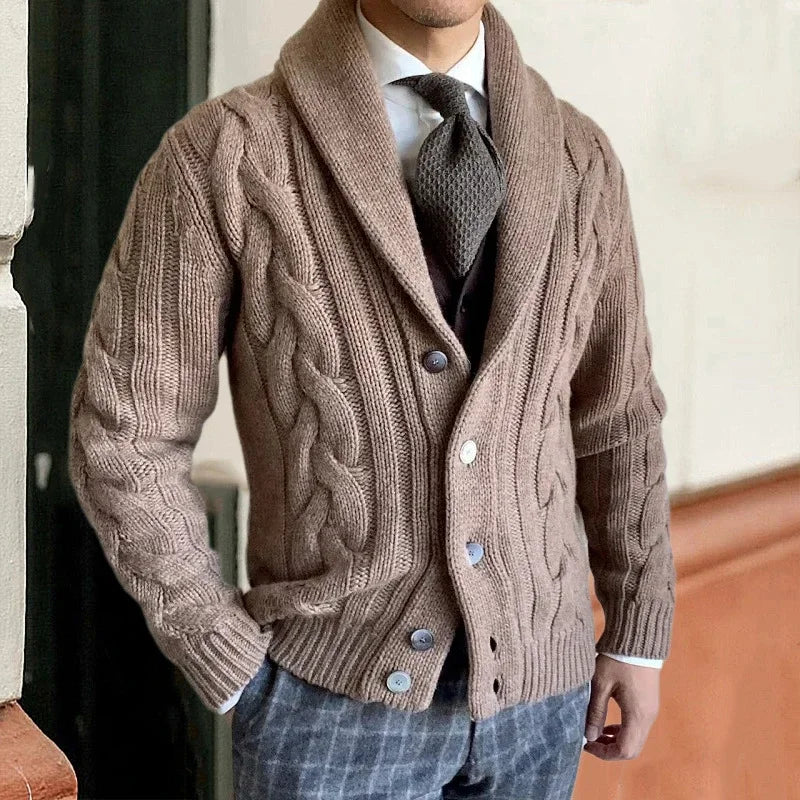 Brock London men's navy wool cardigan tailored fit with full button closure rich knit