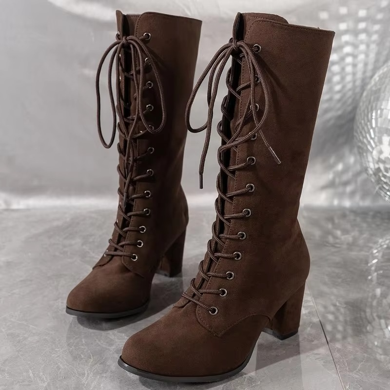 Women's high lace-up winter boots round toe warm durable heel traction cold weather footwear