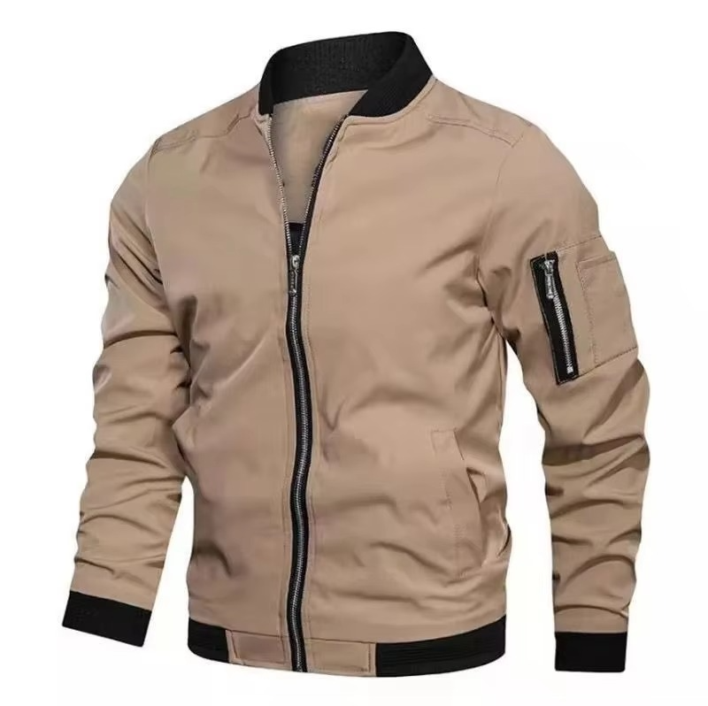 Men's burgundy lightweight bomber jacket windbreaker with zip pockets, versatile casual all-season wear
