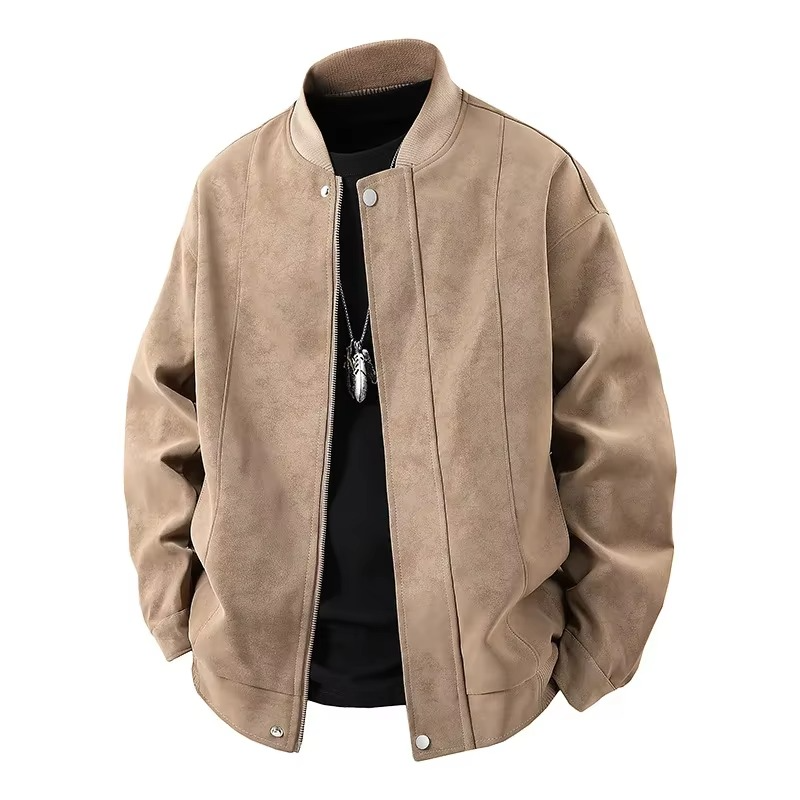 Men's lightweight faux leather jacket Hong Kong street style, breathable tailored fit in classic black