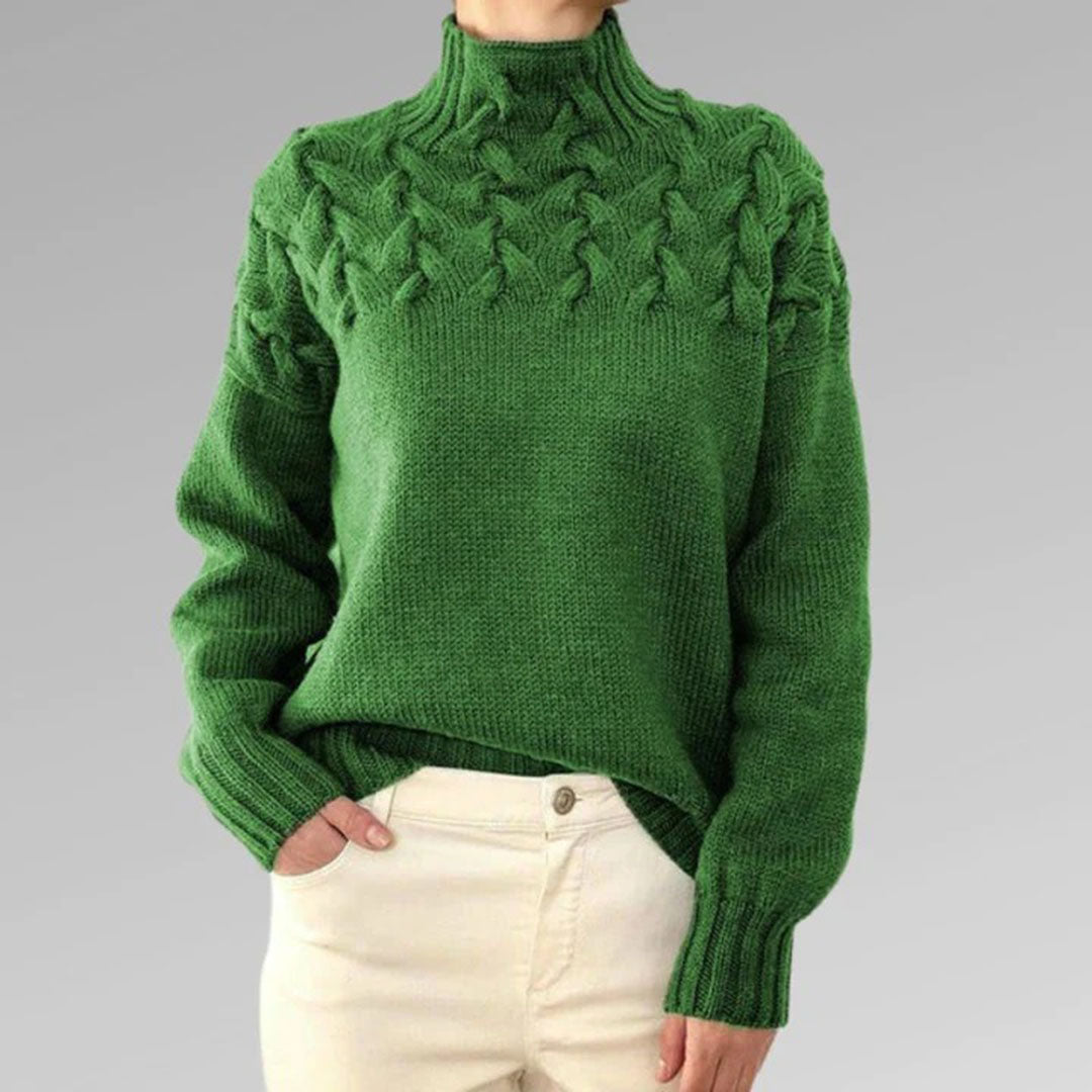 Women's cable knit turtleneck sweater wool blend high collar cozy everyday warmth