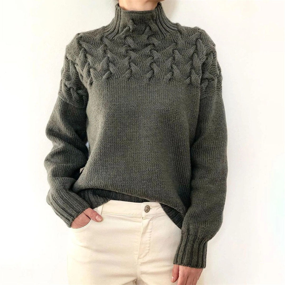 Women's cable knit turtleneck sweater wool blend high collar cozy everyday warmth