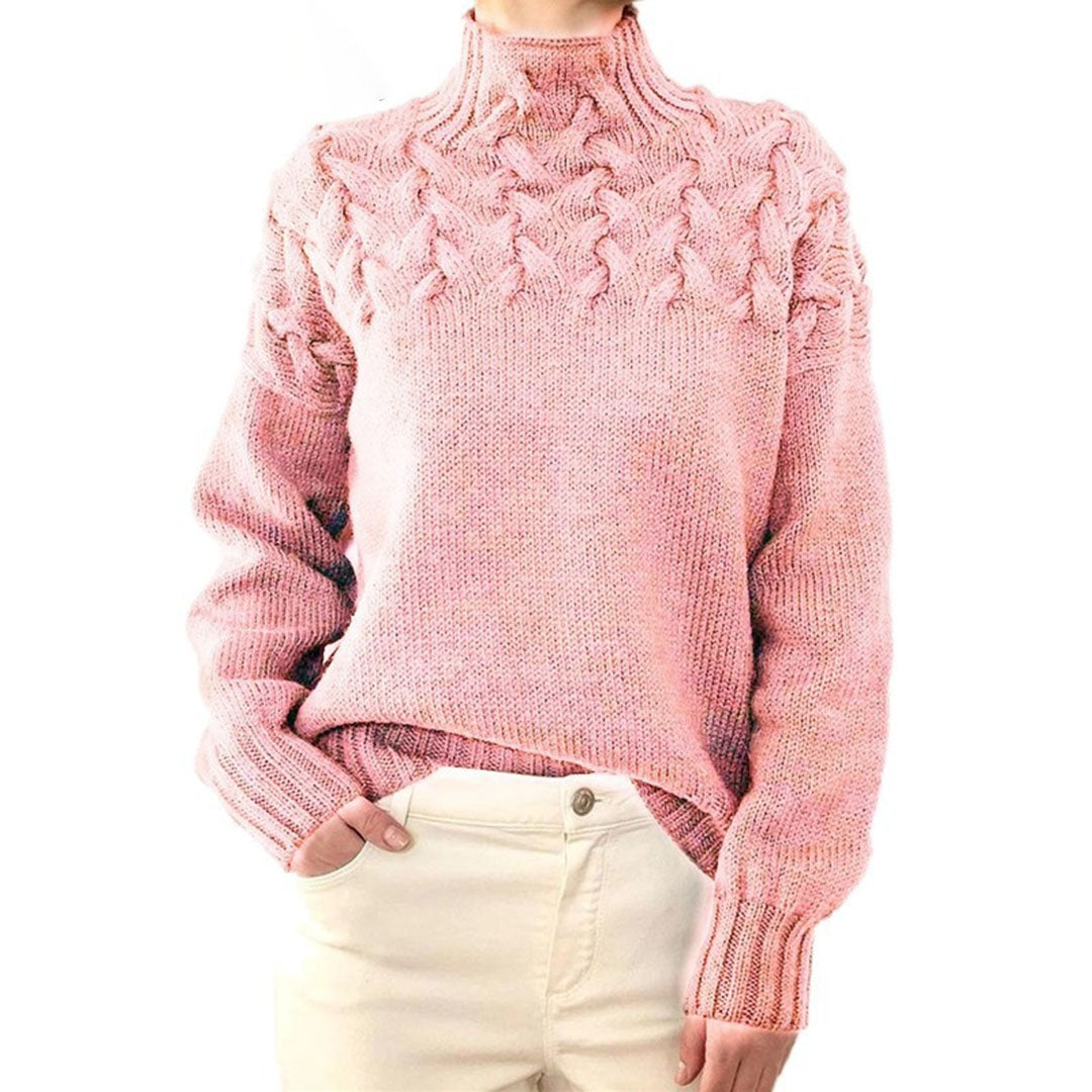 Women's cable knit turtleneck sweater wool blend high collar cozy everyday warmth