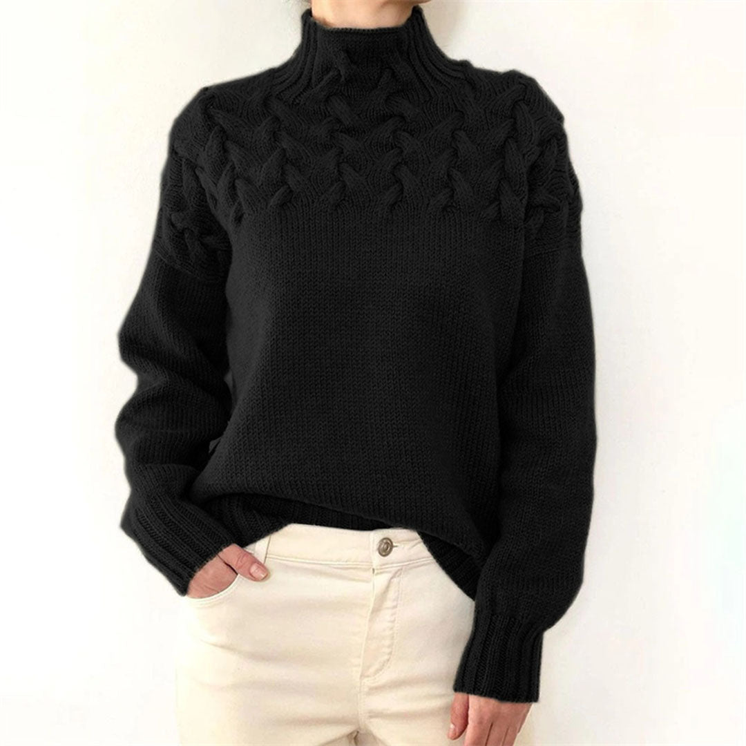 Women's cable knit turtleneck sweater wool blend high collar cozy everyday warmth