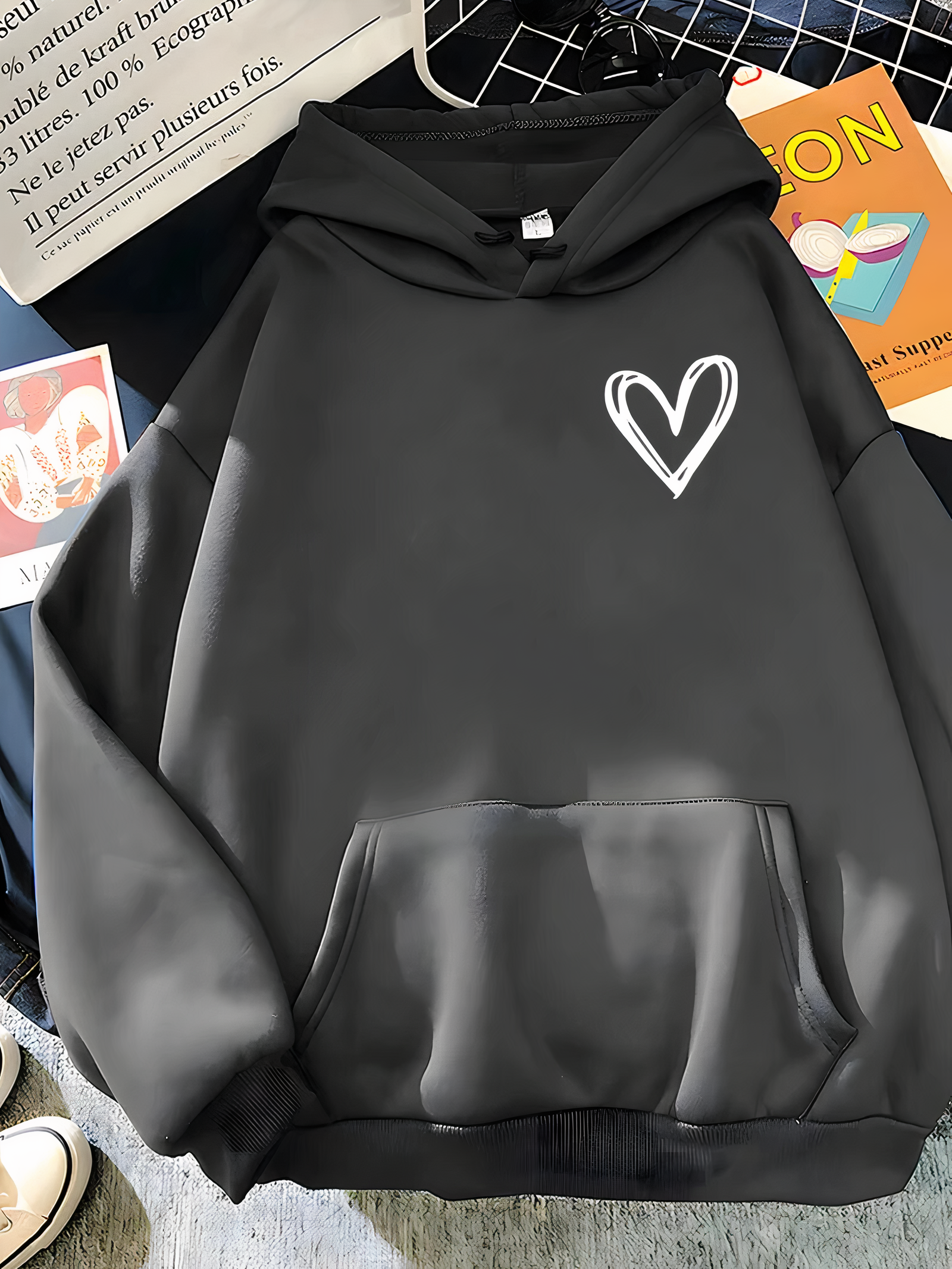 Women's relaxed fit hoodie sweatshirt soft cotton feel casual everyday wear with heart graphic print