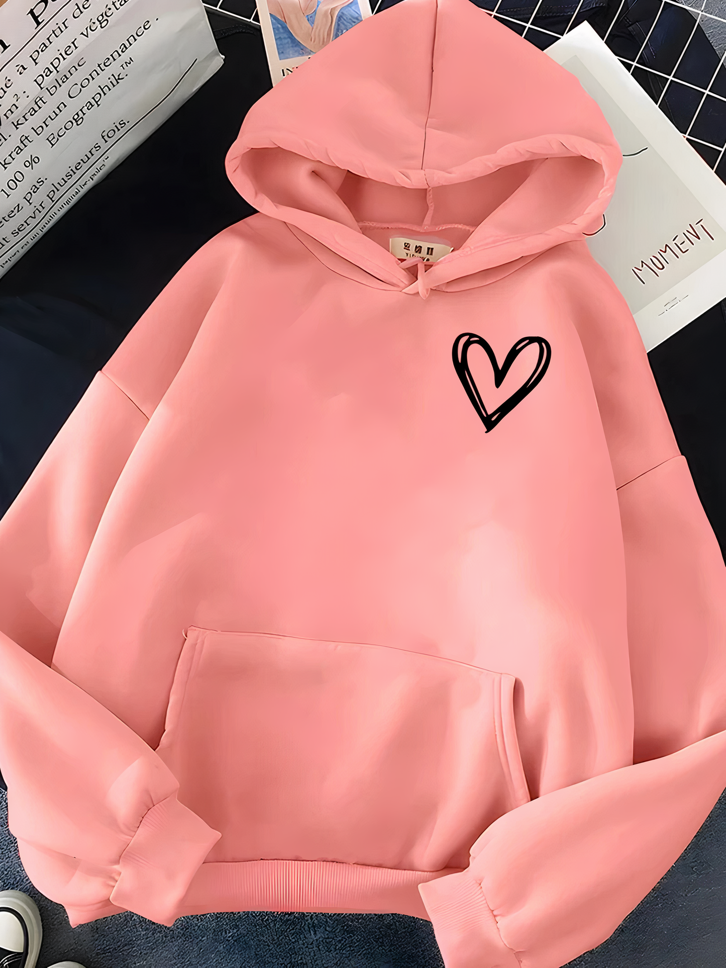 Women's relaxed fit hoodie sweatshirt soft cotton feel with heart graphic casual everyday comfort