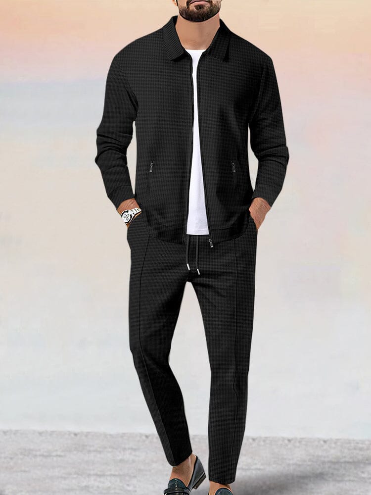 Men's slim fit tracksuit set zip jacket drawstring pants casual two-piece matching outfit