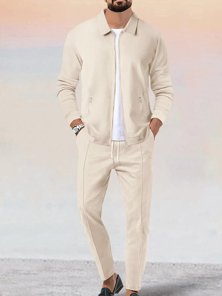 Men's slim fit tracksuit set zip jacket drawstring pants casual two-piece matching outfit