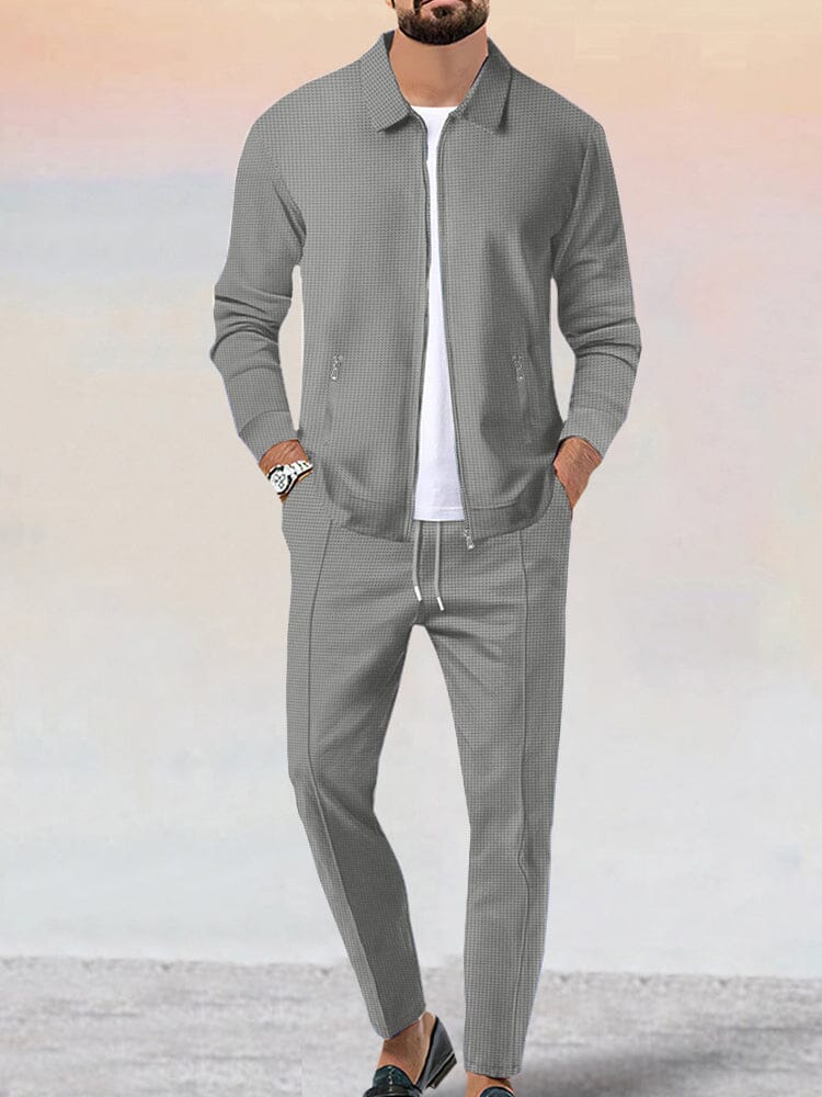Men's slim fit tracksuit set zip jacket drawstring pants casual two-piece coordinated outfit