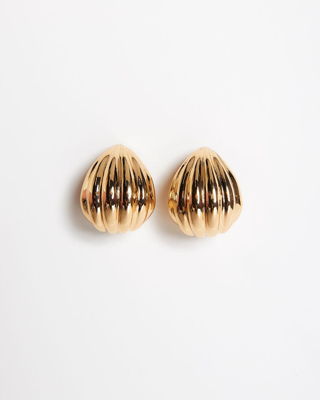 14K gold-plated huggie hoop earrings with seashell texture, coastal-inspired everyday jewelry