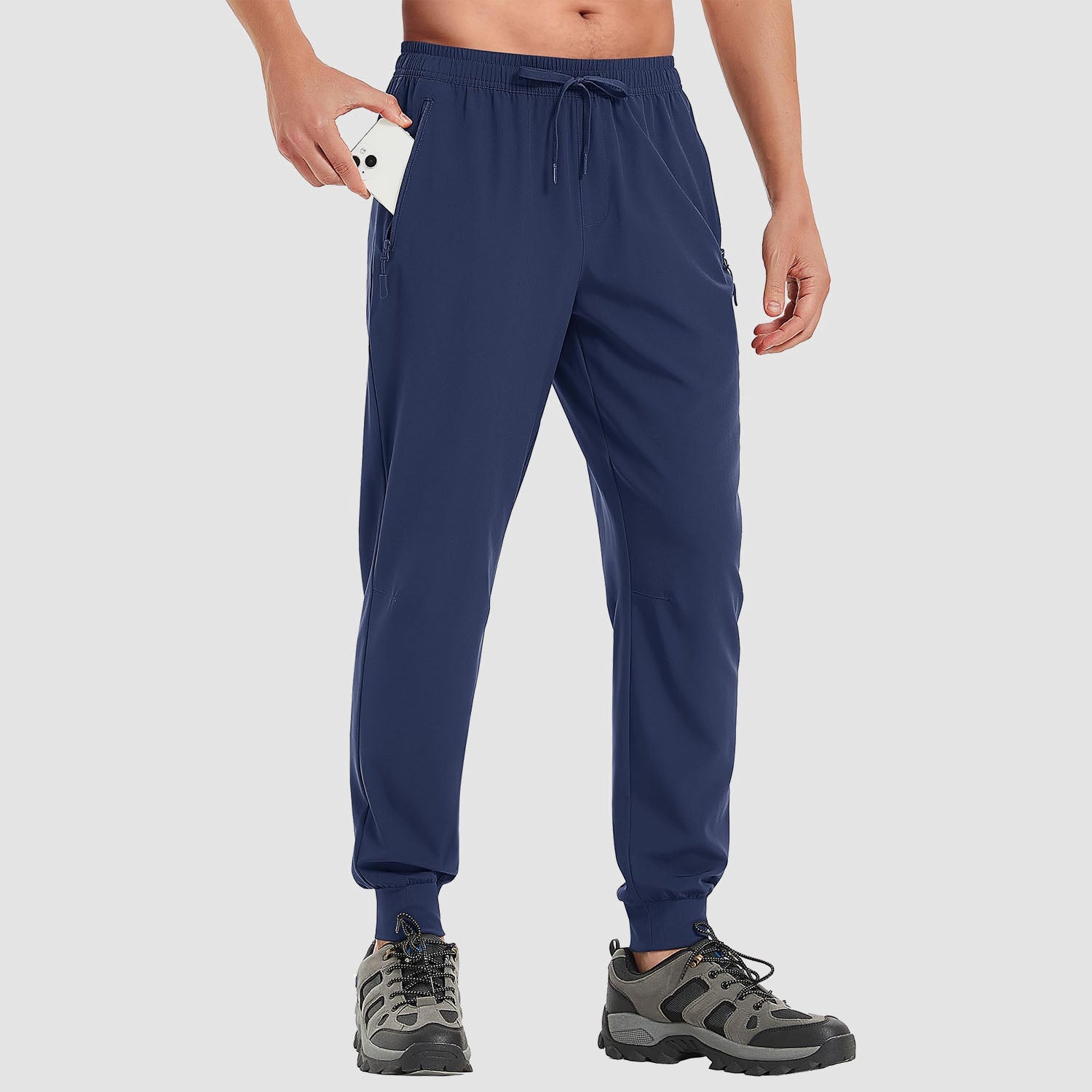 Men's lightweight quick-dry sweatpants, 4-way stretch breathable fabric, 3 zipper pockets, active fit