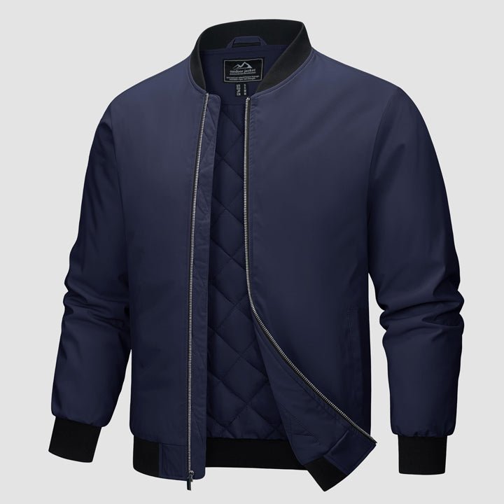 Men's quilted bomber jacket windproof water-resistant shell coat for cold weather outdoor use