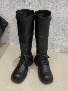 Women's retro distressed Martin boots, square toe lace-up high top, block heel, vintage British style