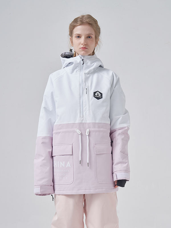 Women's colorblock winter parka waterproof insulated ski jacket with adjustable hood and zippered pockets