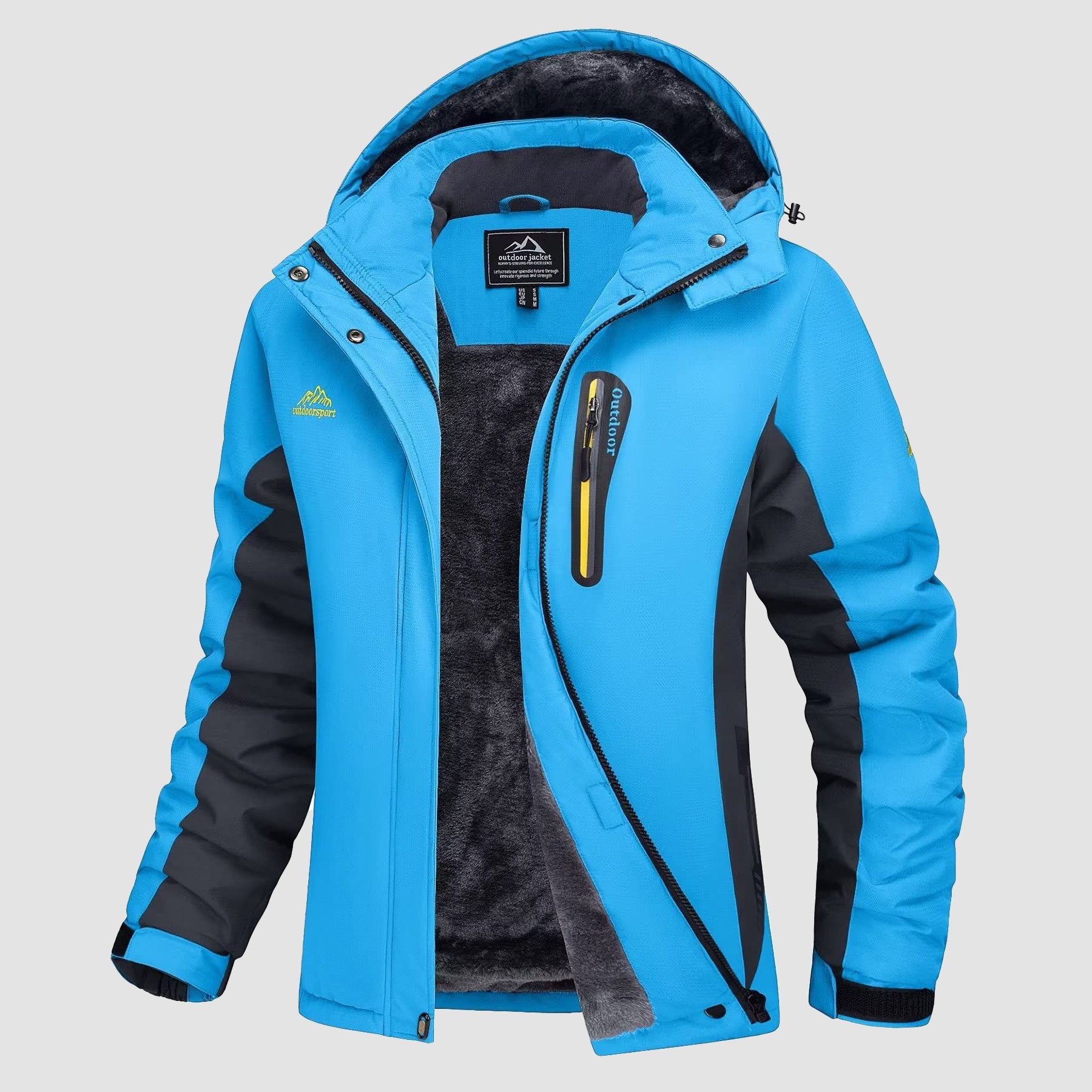Women's waterproof fleece-lined ski jacket with hood, windproof polyester shell for winter warmth