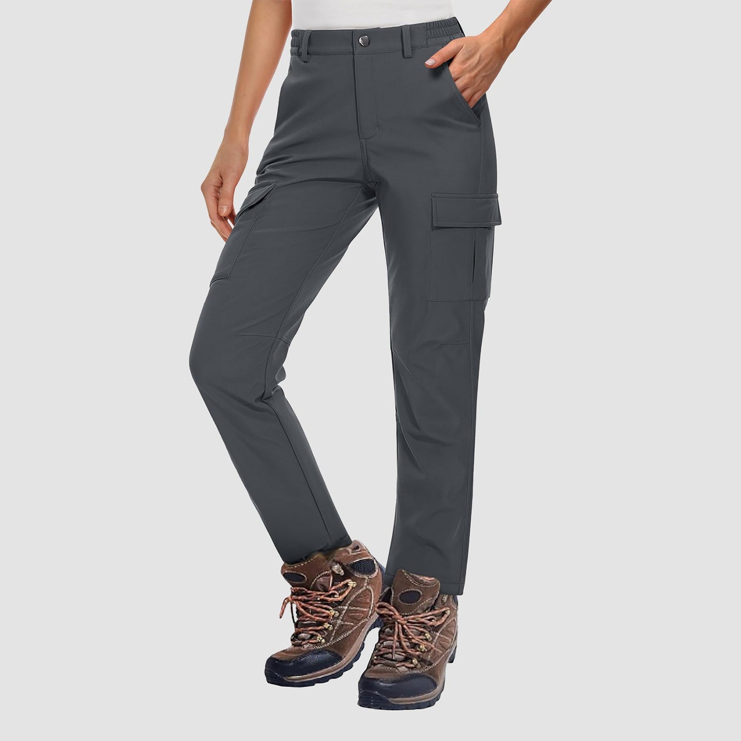 Women's fleece-lined water-resistant hiking pants for cold weather with secure pockets