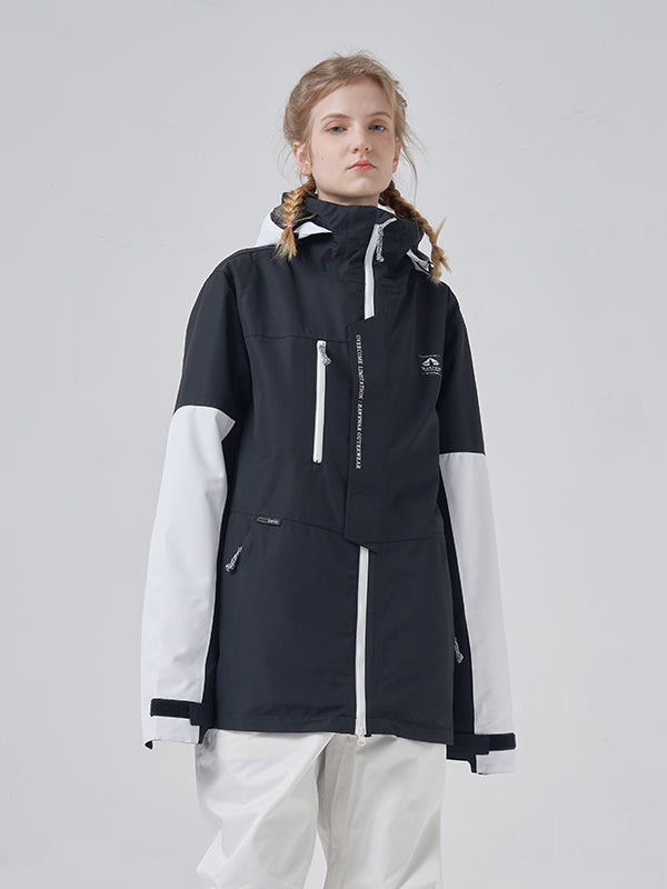 Women's colorblock parka in powder tones, waterproof insulated winter coat with contrast sleeves