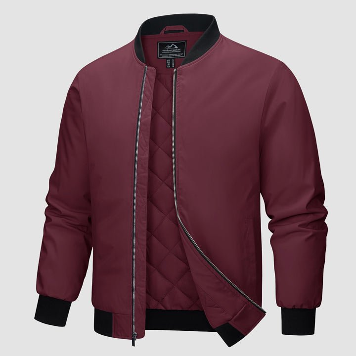 Men's quilted bomber jacket windproof water-resistant shell coat for cold weather outdoor wear