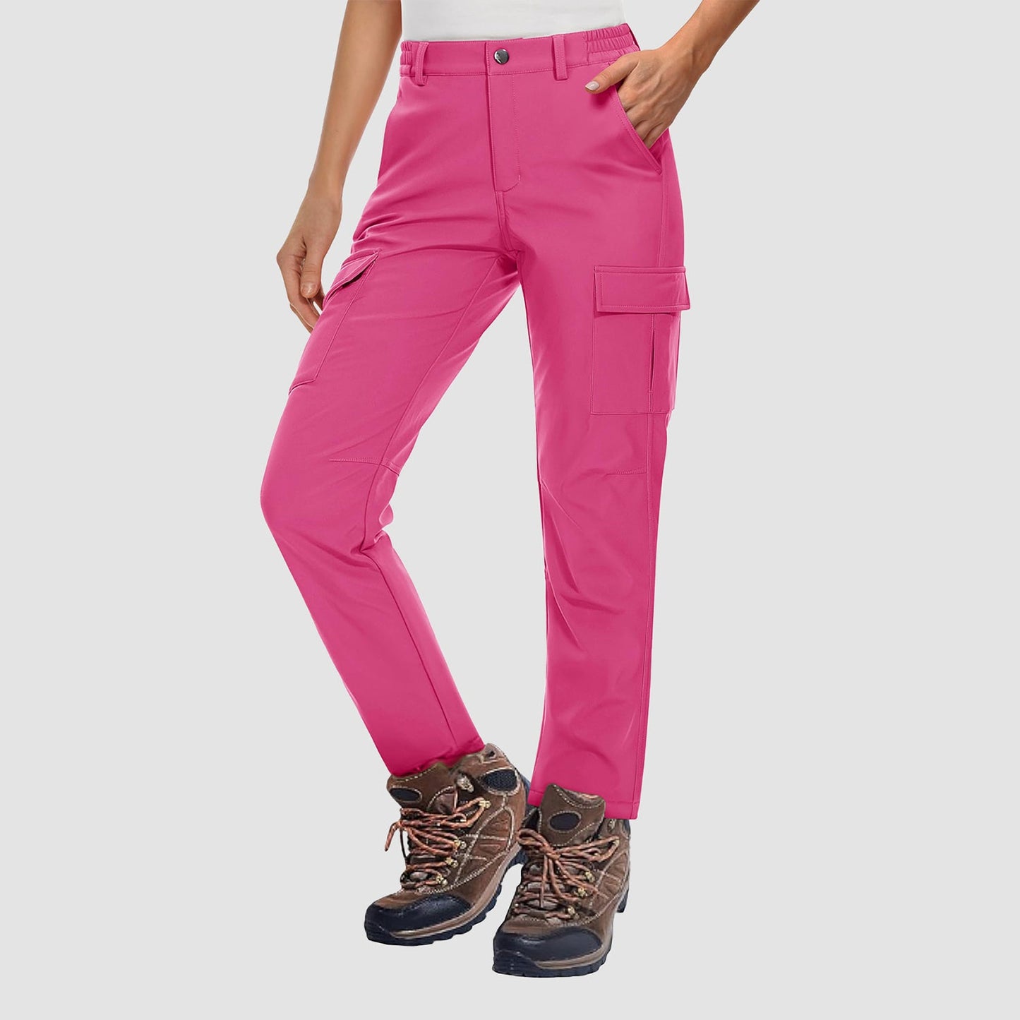 Women's fleece-lined water-resistant hiking pants for cold weather with secure pockets