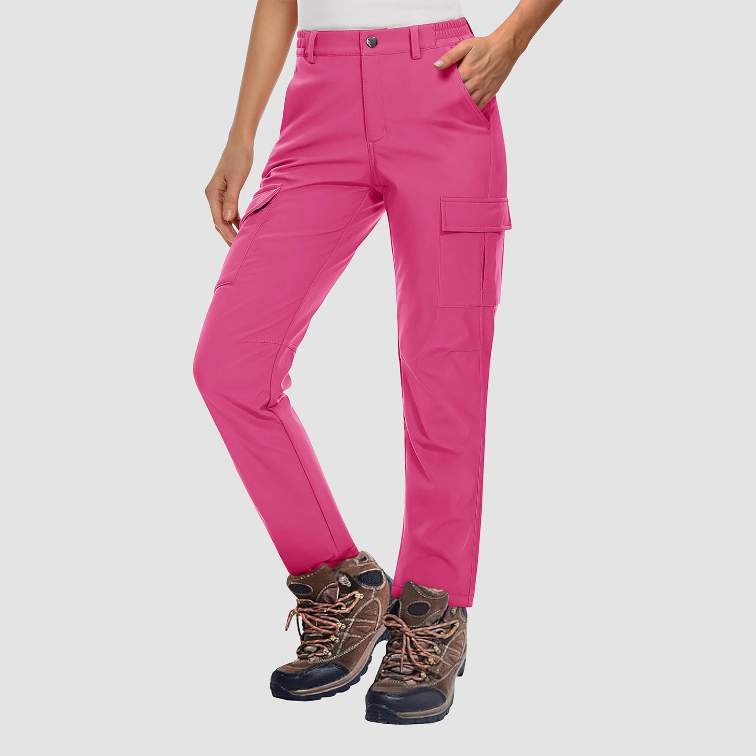 Women's fleece-lined water-resistant hiking pants for cold weather with secure pockets