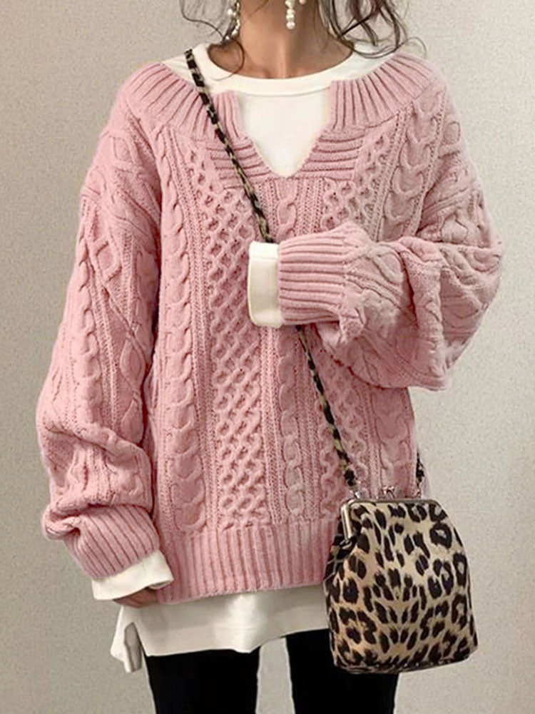 Women's cable knit sweater V-neck relaxed fit textured classic winter pullover timeless warmth