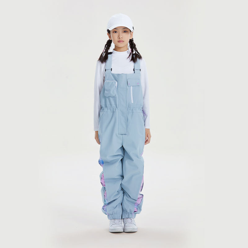 Kids waterproof snow bib ski pants 15K breathable with gaiters and taped seams for winter sports