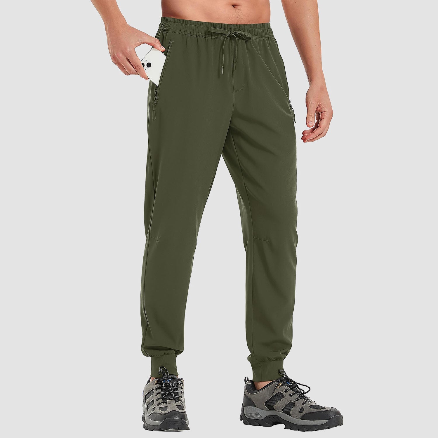 Men's lightweight quick-dry sweatpants, 4-way stretch breathable fabric, 3 zipper pockets, active fit
