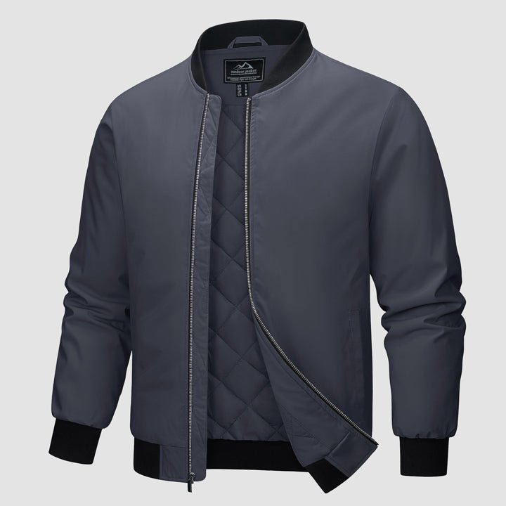Men's quilted bomber jacket windproof water-resistant shell coat for cold weather outdoors