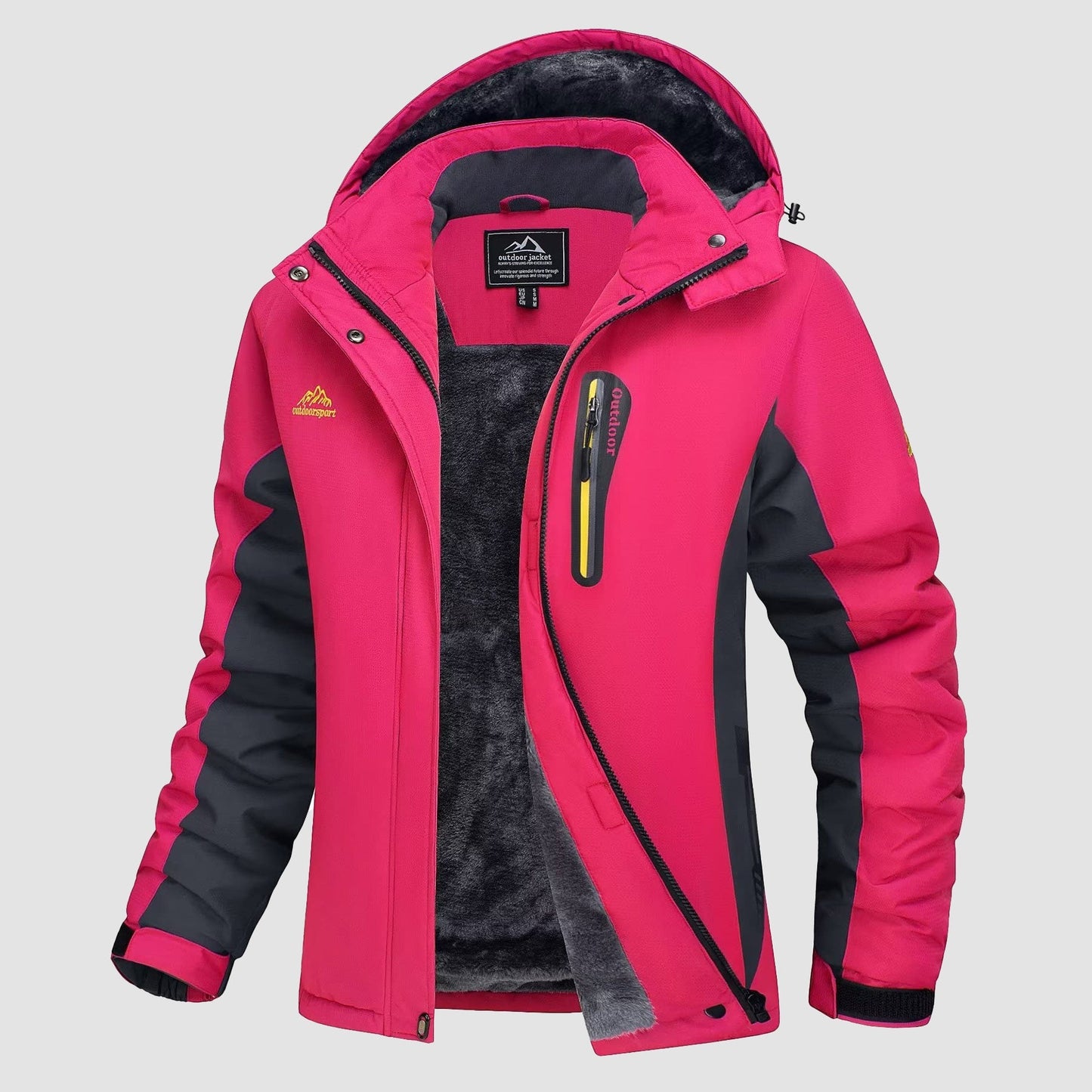 Women's waterproof fleece-lined ski jacket with adjustable hood for insulated winter adventures