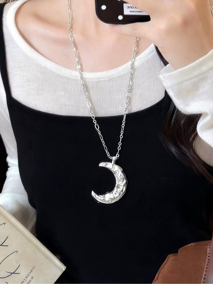 Retro silver star moon necklace women zinc alloy pendant electroplated O-chain celestial vintage