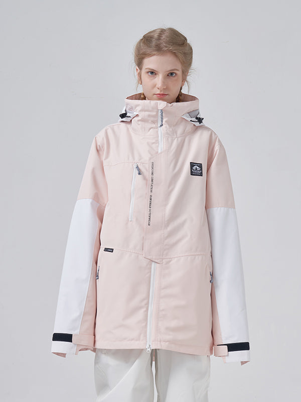 Women's colorblock parka in powder blue, waterproof insulated winter coat with bold sleeve contrast