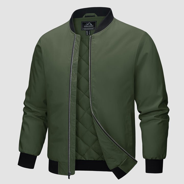 Men's quilted bomber jacket windproof water-resistant shell coat for cold weather outdoor wear