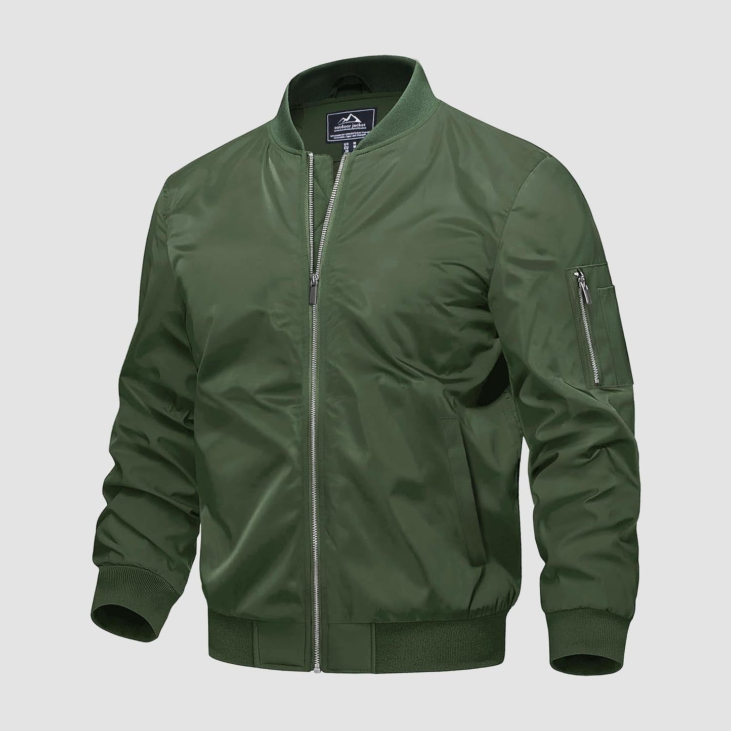 Men's windproof quilted bomber jacket with multiple pockets, polyester shell, ideal for winter wear
