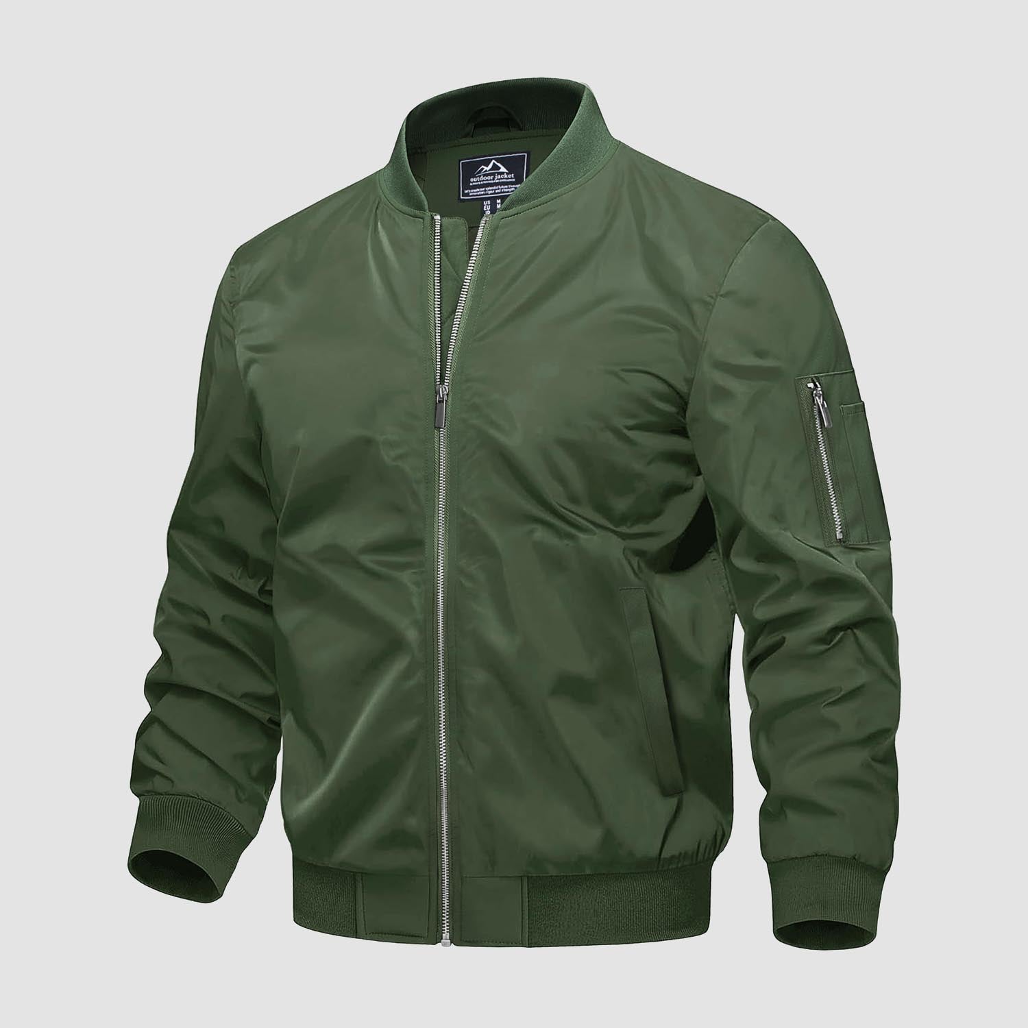 Men's quilted windproof bomber jacket with pockets, thermal insulated all-season outerwear