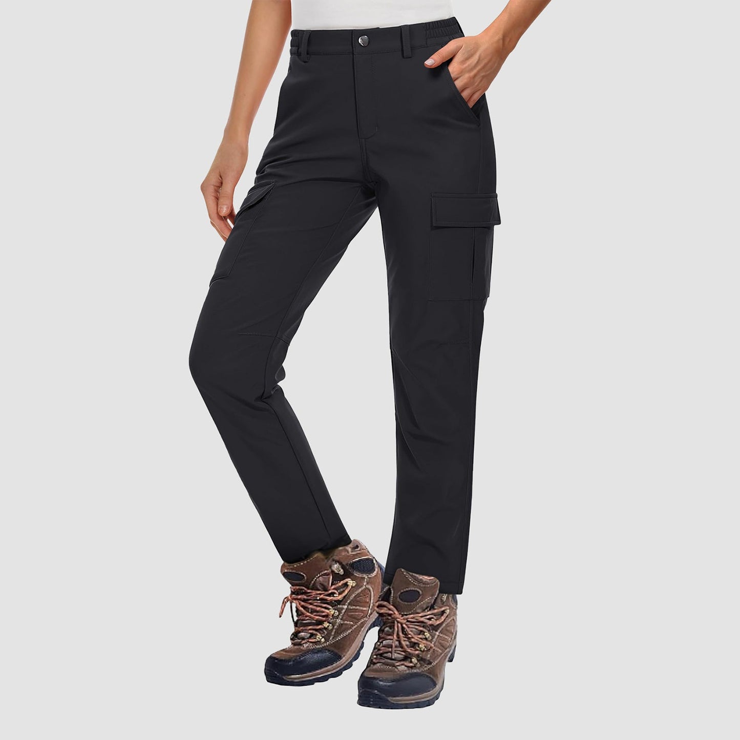 Women's fleece-lined water-resistant hiking pants for cold weather with secure pockets