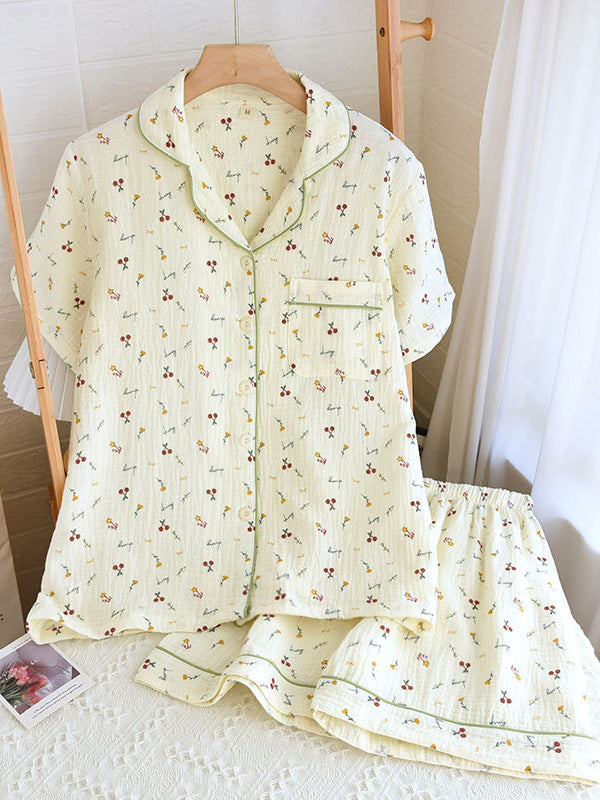 Women's floral print button-up pajama set, two-piece cozy lounge sleepwear with matching pants
